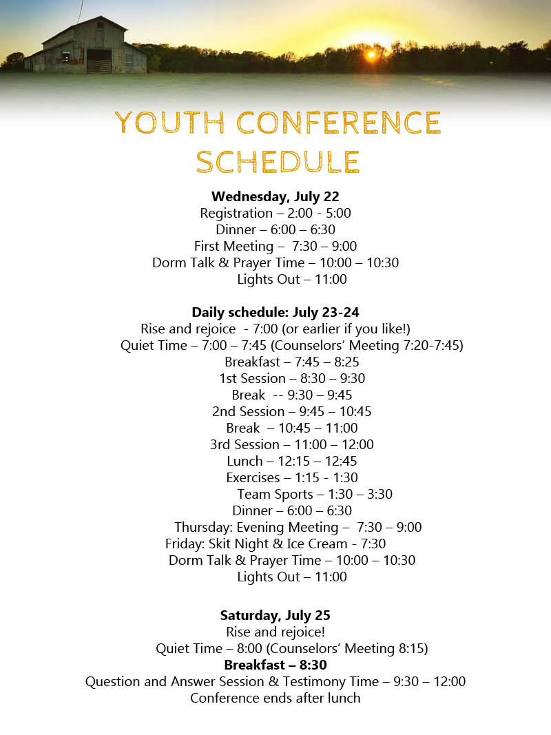 Youth Conference Schedule EI School of Biblical Training